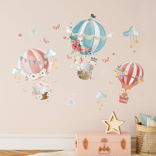 Tanlaby Heißluftballon Wandtattoo Karikatur Tiere Wandsticker Fuchs Elefant Schmetterling Wandaufkleber für Kinder Babyzimmer Wohnzimmer Schlafzimmer Kinderzimmer Hause Wanddekoration von Tanlaby