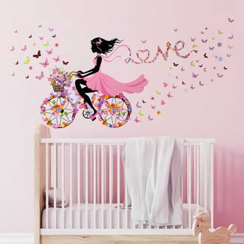 Tanlaby Mädchen Fahrrad Wandtattoo Blumen Fee Wandsticker Schmetterling Mädchen Wandaufkleberr für Mädchen Babyzimmer Wohnzimmer Schlafzimmer Kinderzimmer Hause Wanddekoration von Tanlaby