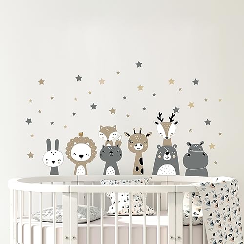 Tanlaby Safari Dschungel Tiere Wandtattoo Nordisches Tier Wandsticker Boho Grau Braun Waldland Giraffe Löwe Wandaufkleber für Kinder Babyzimmer Wohnzimmer Schlafzimmer Kinderzimmer Wanddekoration von Tanlaby