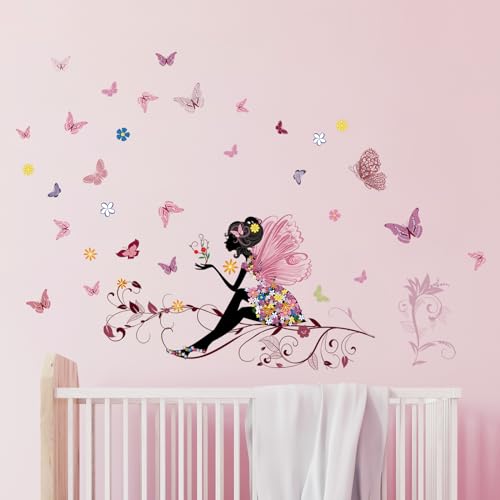 Tanlaby Schmetterling Mädchen Wandtattoo Blumen Fee Wandsticker Bunte Schmetterling Wandaufkleberr für Mädchen Babyzimmer Wohnzimmer Schlafzimmer Kinderzimmer Hause Wanddekoration von Tanlaby