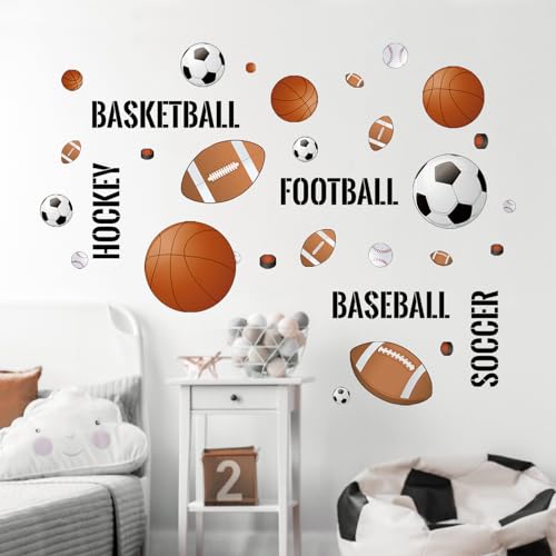 Tanlaby Sportbälle Wandsticker Basketball Soccer Wandtattoo Baseball Football Hockey Wandaufkleber für Junge Babyzimmer Wohnzimmer Schlafzimmer Kinderzimmer Hause Wanddekoration von Tanlaby