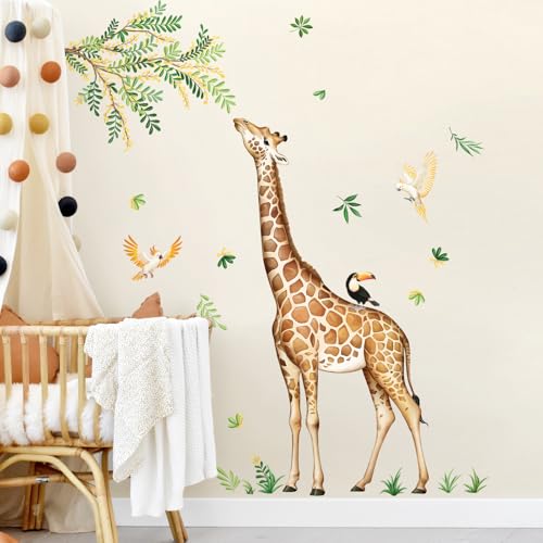 Tanlaby Wandtattoo Dschungel Tiere Giraffe Wandaufkleber Safari Waldtiere Tropische Blätter Wandsticker für Kinderzimmer Babyzimmer Jungen Mädchen Zimmer Schlafzimmer Wanddeko von Tanlaby