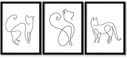 Leinwand-Kunstdruck mit schwarz-weißer Katze, minimalistische Katzen-Silhouetten, für Wände, abstrakte Wandkunst, Gemälde Badezimmer, Wäsche, Schlafzimmer, Dekoration, 30,5 x 40,6 cm, ungerahmt von Tanmart