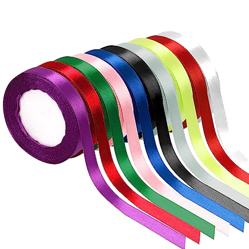 Tanstic 10 Rolls 10 Colors Satin Ribbon Kit, 2/5 Inch x 25 Yards Fabric Ribbons, Gift Wrapping Ribbon, Double Face Solid Color Fabric Satin Ribbon for Gift Wrapping, Party Decoration, Bow Making von Tanstic