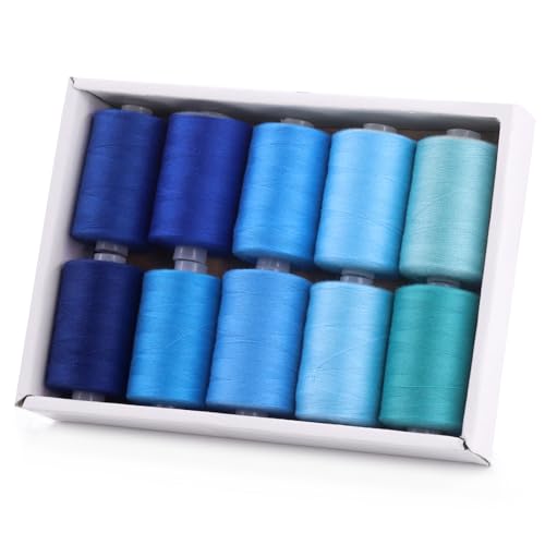 Tanstic 10Pcs Sewing Thread, 10 Colors 1093 Yards(1000M) Per Spool Polyester Thread Sewing Threads for Sewing Machine, Hand Sewing - Blue Color Tones von Tanstic