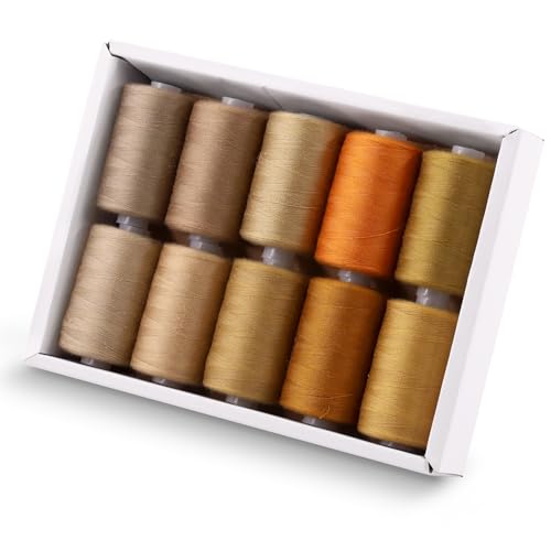 Tanstic 10Pcs Sewing Thread, 10 Colors Polyester Thread, 1093 Yards(1000M) Per Spool Sewing Threads for Sewing Machine, Hand Sewing - Brown Color Tones von Tanstic