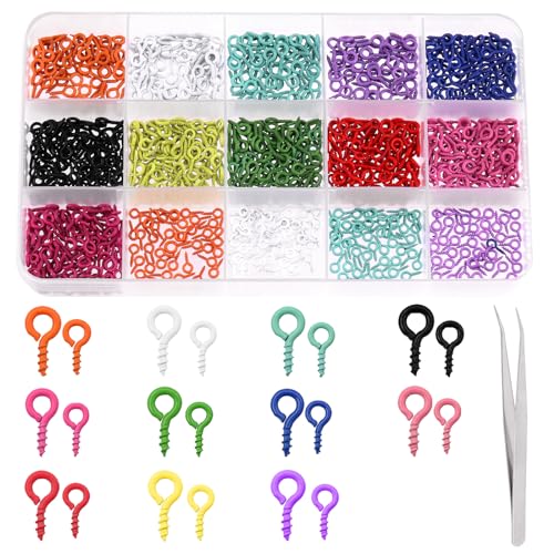 Tanstic 1101Pcs Colorful Mini Screw Eye Pins Kit, 4x8mm/5x10mm Small Metal Eye Screws, Eye Pins Hooks Eyelet Screw Threaded Clasps with Bent Tweezer for Jewelry Making (11 Colors) von Tanstic