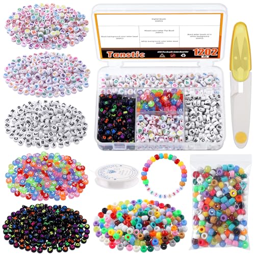 Tanstic 1202Pcs Acrylic Letter Beads Kit, Round Alphabet Beads A-Z Letter Beads with Number Beads, Pony Beads, Crystal String, Scissor for Jewelry Making Tanstic 1202Pcs Acrylic Letter Beads Kit, Round Alphabet Beads A-Z Letter Beads with Number Beads, Pony Beads, Crystal String, Scissor for Jewelry Making von Tanstic
