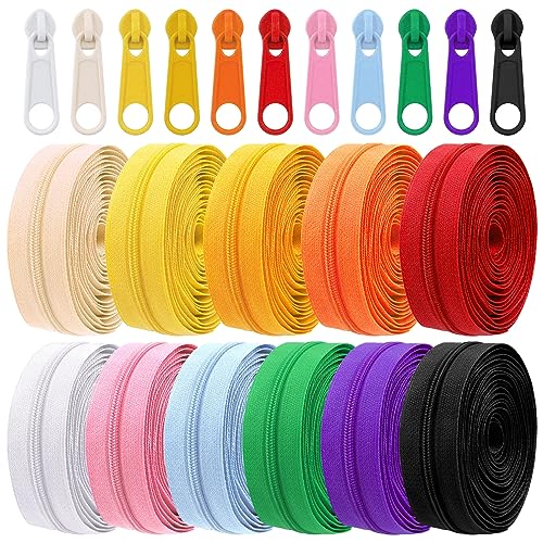 Tanstic 121Pcs(11 Sets) 33 Yards #3 Nylon Coil Zippers with Zipper Sliders Assortment Kit, 11 Colors Sewing Zippers Zipper Tape Nylon Zippers Bulk with Zipper Heads for Tailor Sewing Crafts von Tanstic