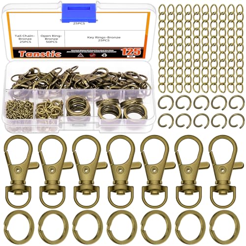 Tanstic 125 Stück Schlüsselanhänger Kit, Swivel Lanyard Karabinerhaken Schlüsselkette mit Ringen Jump Rings für Schlüsselanhänger, Schmuck machen und Handwerk (Bronze) von Tanstic