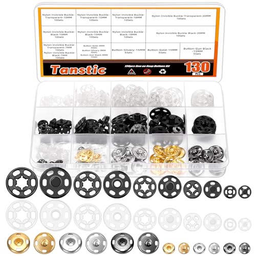 Tanstic 130 Sets Sew-on Snap Buttons Plastic and Metal Sew on Snaps Invisible Sewing on Snap Buttons for Sewing Clothing(7mm 9mm 10mm 15mm 18mm 20mm) von Tanstic