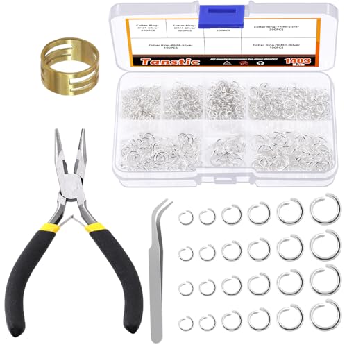 Tanstic 1403Pcs Silver Open Jump Rings Kit, 4mm, 5mm, 6mm, 7mm, 8mm, 10mm Jewelry Jump Rings with Jump Ring Opener, Jewelry Pliers and Tweezer for Jewelry Making von Tanstic