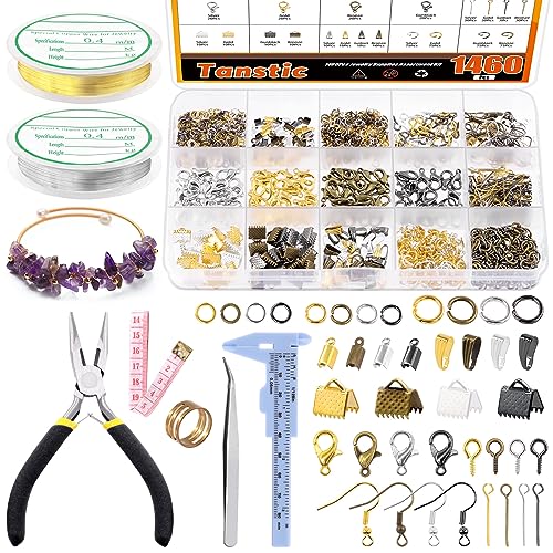 Tanstic 1467Pcs Jewelry Making Supplies Kit, Jewelry Making Kit with Jewelry Pliers, Jump Rings, Copper Wires, Jewelry Findings Supplies, Tweezer, Caliper, Jump Ring Opener for Jewelry Repair von Tanstic