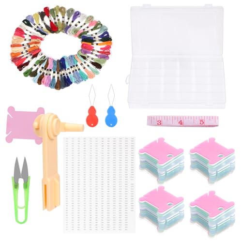 Tanstic 157-teiliges Stickgarn-Organizer-Set, enthält 50 farbige Stickgarn, Garnspulen, Spulen, Aufkleber, Nadeleinfädler, Lineal, Schere mit 36 Fächern, Schmuck-Aufbewahrungsbox Tanstic 157-teiliges Stickgarn-Organizer-Set, enthält 50 farbige Stickgarn, Garnspulen, Spulen, Aufkleber, Nadeleinfädler, Lineal, Schere mit 36 Fächern, Schmuck-Aufbewahrungsbox von Tanstic