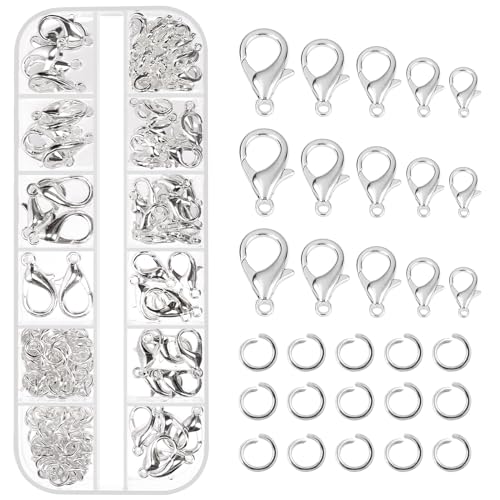 Tanstic 170Pcs Silver Lobster Claw Clasps with Open Jump Rings Kit, 10mm, 12mm, 14mm, 16mm, 18mm Alloy Small Jewelry Clasps Lobster Clasps and 6mm Jump Rings for DIY Jewelry Making von Tanstic