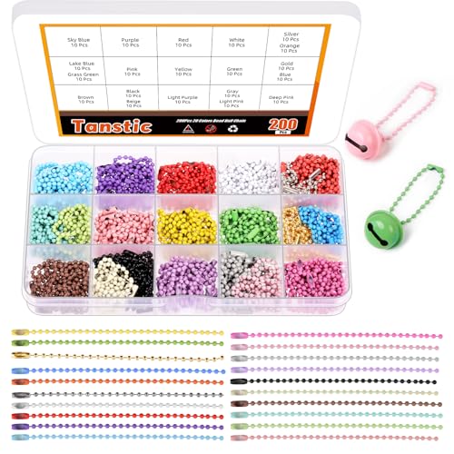 Tanstic 200Pcs 20 Farben Ball Bead Chain 4.72 Inch Ball Chain Ball Chain Keychain Dog Tag Chain Colored Bead Keychain mit Steckern für Keychain Halskette Dog Tag Making von Tanstic