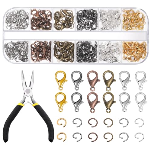 Tanstic 241Pcs 6 Colors Lobster Claw Clasps and Open Jump Rings Kit, 12mm Lobster Clasps, 5mm Jump Rings with Needle Nose Pliers for DIY Bracelet Necklace Jewelry Making von Tanstic