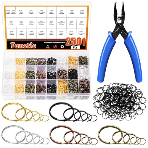 Tanstic 2500 Stück Doppel Jump Ringe Split Jump Ring Double Closed Jump Ring Double Loop Jump Ring mit Split Ring Zangen für DIY Halskette Armband Schlüsselanhänger Handwerk von Tanstic
