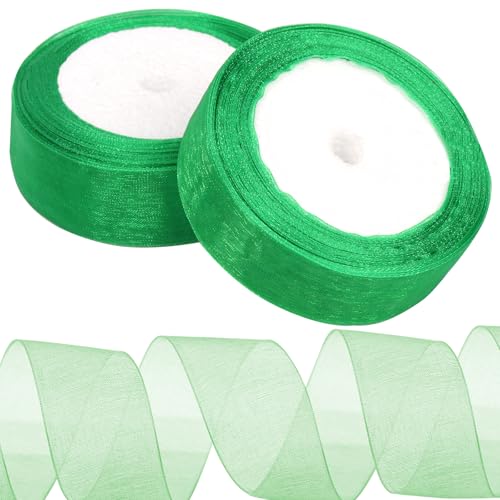 Tanstic 2Pcs 25 Yards x 1 Inch Green Organza Band Chiffon Band Transparent Bänder Transparent Chiffon Band Transparent Organza Band für Geschenkverpackung, Bouquet Tanstic 2Pcs 25 Yards x 1 Inch Green Organza Band Chiffon Band Transparent Bänder Transparent Chiffon Band Transparent Organza Band für Geschenkverpackung, Bouquet von Tanstic