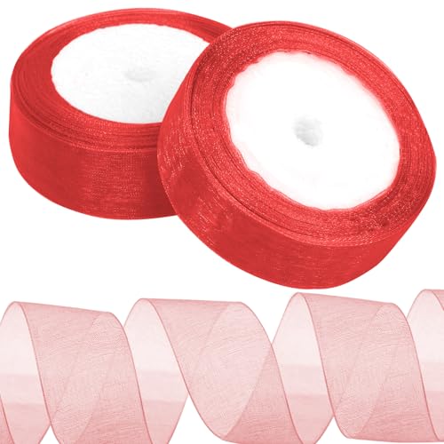 Tanstic 2Pcs 25 Yards x 1 Zoll Rotes Organza Band Chiffon Band Transparente Bänder Transparente Chiffon Band Transparente Organza Band für Geschenkverpackung, Bouquet Tanstic 2Pcs 25 Yards x 1 Zoll Rotes Organza Band Chiffon Band Transparente Bänder Transparente Chiffon Band Transparente Organza Band für Geschenkverpackung, Bouquet von Tanstic