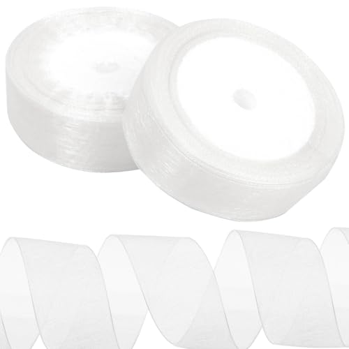 Tanstic 2Pcs 25 Yards x 1 Zoll weißes Organza Band Chiffon Band Transparente Bänder Transparente Chiffon Band Transparente Organza Band für Geschenkverpackung, Bouquet Tanstic 2Pcs 25 Yards x 1 Zoll weißes Organza Band Chiffon Band Transparente Bänder Transparente Chiffon Band Transparente Organza Band für Geschenkverpackung, Bouquet von Tanstic