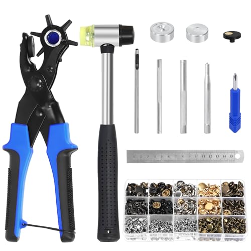 Tanstic 350-teiliges Druckknopf-Set, Gürtel-Lochzange, Leder-Lochzange, Ledernieten, Metall-Druckknöpfe, Lineal, Gummihammer für Gürtel, Taschen, Jacken, Schuhe, DIY-Basteln von Tanstic