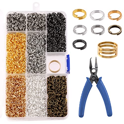 Tanstic 3502-teiliges Spaltringe-Set, 6,35 mm (1/4 Zoll), 7 Farben, doppelt geschlossene Binderinge mit Springschlaufenöffner und Spaltringzange für DIY-Halsketten, Armbänder, Bastelarbeiten von Tanstic