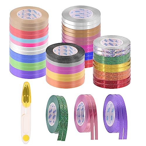 Tanstic 48 Rolls Plastic Curling Ribbon, Metallic Ribbon Balloon String Roll, Assorted Color Gift Wrapping Ribbon Crimped Ribbons with Scissor for Party Decoration Gift Wrapping(1/5 Inch x 11 Yards) von Tanstic