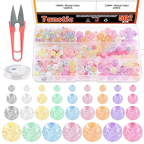 Tanstic 502Pcs Colorful Acrylic Crackle Crystal Beads Kit, 6mm 8mm 10mm 12mm Round Crackle Glass Beads, Crackle Lampwork Beads Spacer Beads with Crystal String Scissor for Jewelry Making Tanstic 502Pcs Colorful Acrylic Crackle Crystal Beads Kit, 6mm 8mm 10mm 12mm Round Crackle Glass Beads, Crackle Lampwork Beads Spacer Beads with Crystal String Scissor for Jewelry Making von Tanstic