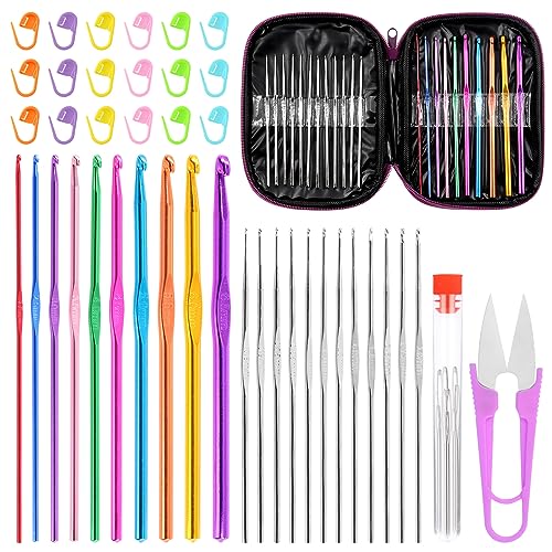 Tanstic 52Pcs Crochet Needles Set, Crochet Hooks with Large-Eye Blunt Needles, Stitch Markers and Storage Bag DIY Knitting Tools for Crocheting Craft, Beginners von Tanstic