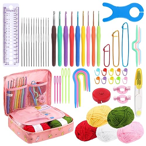 Tanstic 59Pcs Crochet Kit for Beginners, Crochet Hooks Set with Crochet Yarn, Stitch Markers, Ruler, Crochet Needles, Storage Bag and Knitting Crochet Supplies for Crocheting Crafts von Tanstic