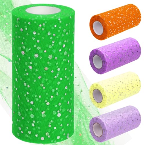 Tanstic 6 Zoll x 50 Yards (150 Fuß) Glitter Tüll Rollen Paillette Tüll Stoff Glitter Tüll Stoff Rollen für Hochzeit Geburtstag Geschenk Verpackung (Grün) von Tanstic