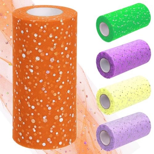 Tanstic 6 Zoll x 50 Yards (150 Fuß) Glitter Tulle Rollen Pailletten Tulle Stoff Glitter Tulle Stoffrollen für Hochzeit Geburtstag Geschenkverpackung (Orange) von Tanstic