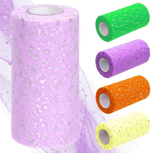 Tanstic 6 Zoll x 50 Yards (150 Fuß) Glitter Tulle Rollen Pailletten Tulle Stoff Glitter Tulle Stoffrollen für Hochzeit Geburtstag Geschenkverpackung (hell lila) von Tanstic