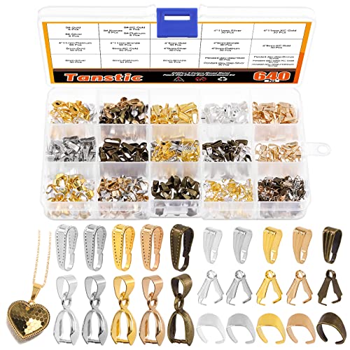 Tanstic 640 Stück 5 Farben Metall Halskette Pinch Clip Kit, gemischte Schnappverschlüsse Halskette baumeln Charm Anhänger Verschlüsse Klaue Bügel Haken Anhänger Verschlüsse für Schmuck Handwerk von Tanstic