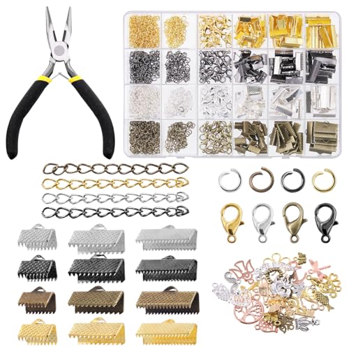 Tanstic 771Pcs 4 Colors Ribbon Ends Fastener Clasps Kit, Bookmark Pinch Crimp Ends with Jump Rings, Lobster Claw Clasps, Chain Extenders, Pendant Charms and Jewelry Pliers for DIY Crafts von Tanstic