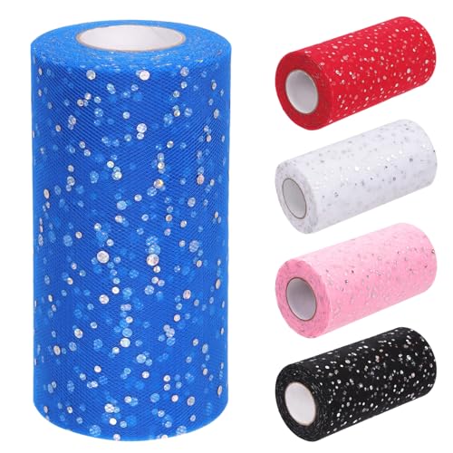 Tanstic Königsblauer Glitter Tüll Stoff 6 Zoll x 50 Yards (150 Fuß) Pailletten Tüll Rollen für Hochzeit, Geburtstag, Geschenkverpackung von Tanstic