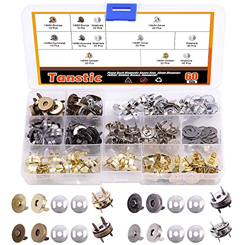 Tanstic Magnetische Knopfverschlüsse, 14 mm, 4 Farben, 60 Sets, zum Nähen, Basteln, Geldbörsen, Taschen, Kleidung, Leder von Tanstic