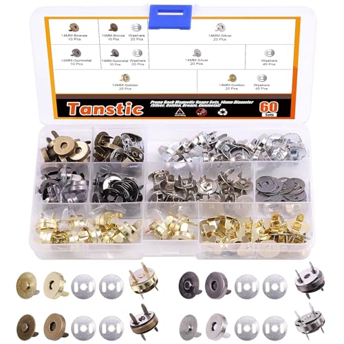 Tanstic Magnetische Knopfverschlüsse, 14 mm, 4 Farben, 60 Sets, zum Nähen, Basteln, Geldbörsen, Taschen, Kleidung, Leder von Tanstic