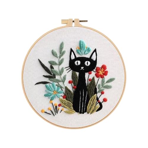 Stickset für Anfänger | Stickerei-Set für Anfänger, Katze, gedruckt auf Rahmen | Set mit Rahmen, Nadel, Faden, kreatives Zubehör für Zuhause, Reise | Projekte Kunstunterricht Halloween Weihnachten von Tanxemery