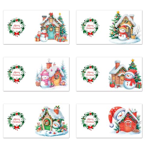 Weihnachtskarten für Haus, Weihnachtshaus, 6 x Erstellen Sie Grußkarten mit Strassmalerei mit Umschlägen – Weihnachtskarten mit Strasssteinen, Bastelset für Freunde und fa von Tanxemery