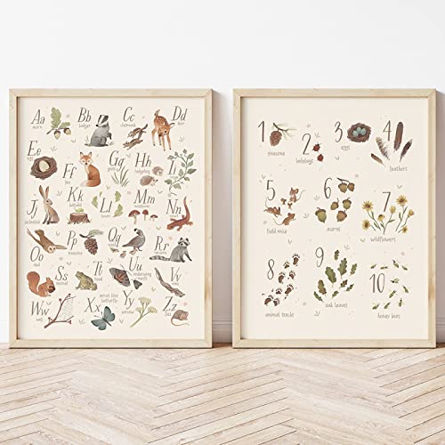 Alphabet Zahlen Kinderzimmer Wandkunst Poster Tier Kind Erziehen Druck Nordisch Leinwand Malerei Wald Bild Kinderzimmer Wohnkultur 30Cmx40Cmx2Pcs Kein Rahmen von Tanyang