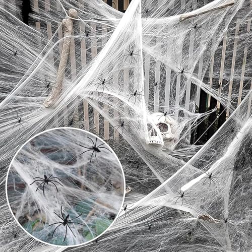Halloween Deko Spinnennetz, 200g Weiß Outdoor Spinnweben Dekoration Mit 50 Horror Schwarz Spinnen 1000m²Indoor Groß SpiderWeb gruselig Decoration Für Innen,Außen,Häuser,Garten,Spukhaus & Party Zubehör Halloween Deko Spinnennetz, 200g Weiß Outdoor Spinnweben Dekoration Mit 50 Horror Schwarz Spinnen 1000m²Indoor Groß SpiderWeb gruselig Decoration Für Innen,Außen,Häuser,Garten,Spukhaus & Party Zubehör von TanyoKing