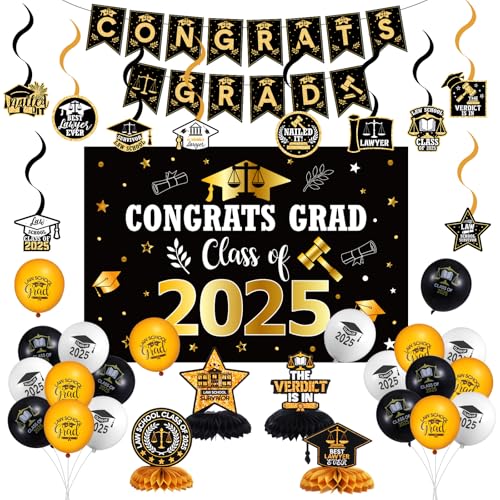 TaoBary 47 Stück Juristische Schulabschluss-Dekorationen, Klasse 2025, Congrats Lawyer Grade Party Decor Hintergrund Banner, Abschluss, hängende Wirbel, Luftballons und Wabenzubehör für Anwälte TaoBary 47 Stück Juristische Schulabschluss-Dekorationen, Klasse 2025, Congrats Lawyer Grade Party Decor Hintergrund Banner, Abschluss, hängende Wirbel, Luftballons und Wabenzubehör für Anwälte von TaoBary