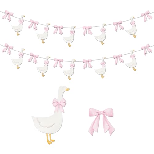 TaoBary Banner mit Gänsemotiven für Babyparty, eine alberne Gans mit Schleife, Girlande für Bauernhoftier-Themen, Geschlechtsoffenbarung, Babyparty, Geburtstagsparty, Dekorationen (Rosa) von TaoBary