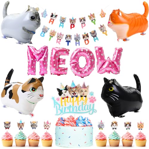 TaoBary Katzengeburtstagsparty-Dekorationen, Miau-Thema, Happy Birthday-Banner, Spazierengehende Katze, riesige Luftballons, Tier-Haustier-Kuchenaufsätze für Party-Dekorationen TaoBary Katzengeburtstagsparty-Dekorationen, Miau-Thema, Happy Birthday-Banner, Spazierengehende Katze, riesige Luftballons, Tier-Haustier-Kuchenaufsätze für Party-Dekorationen von TaoBary