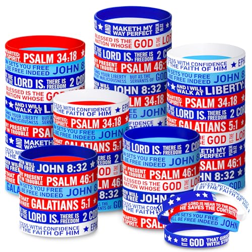TaoBary Religiöse, patriotische Gummi-Armbänder, Bibelvers, Silikon-Armbänder, Großpackung 4. Juli, Party-Zubehör, Rot, Weiß und Blau, inspirierende, christliche Geschenke für Kirche, Männer und TaoBary Religiöse, patriotische Gummi-Armbänder, Bibelvers, Silikon-Armbänder, Großpackung 4. Juli, Party-Zubehör, Rot, Weiß und Blau, inspirierende, christliche Geschenke für Kirche, Männer und von TaoBary