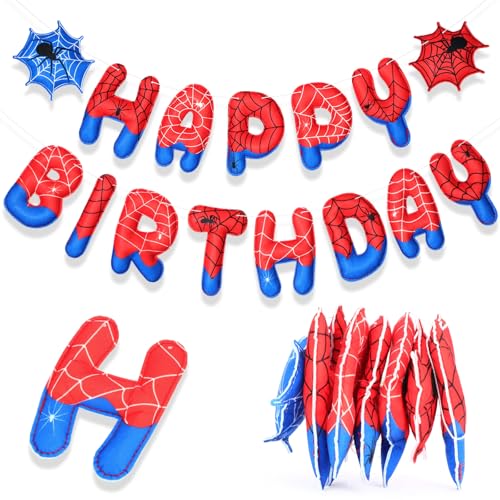 TaoBary Vorbespannte "Happy Birthday"-Banner mit Spinnen-Motiv, Filzball-Girlande, Dekoration, personalisiertes Cartoon-Schild für Geburtstagsparty, Foto-Requisiten, 2 Stück TaoBary Vorbespannte "Happy Birthday"-Banner mit Spinnen-Motiv, Filzball-Girlande, Dekoration, personalisiertes Cartoon-Schild für Geburtstagsparty, Foto-Requisiten, 2 Stück von TaoBary