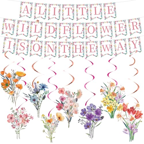 TaoBary Wildblumen-Babyparty-Dekorationen mit Banner, hängende Wirbel, 55 Stück, Frühlings-Wildblumen-Party-Banner für eine kleine Wildblume ist unterwegs, Babyparty-Dekoration für Babyparty, TaoBary Wildblumen-Babyparty-Dekorationen mit Banner, hängende Wirbel, 55 Stück, Frühlings-Wildblumen-Party-Banner für eine kleine Wildblume ist unterwegs, Babyparty-Dekoration für Babyparty, von TaoBary