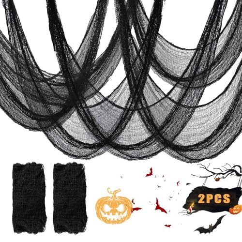 2 Stück Halloween Deko Stoff, 800 x 76 cm Gruseliges Käsetuch, Schwarze Stoffe, Horror Tüll für Garten, Party Dekoration 2 Stück Halloween Deko Stoff, 800 x 76 cm Gruseliges Käsetuch, Schwarze Stoffe, Horror Tüll für Garten, Party Dekoration von TaoLiMuTX